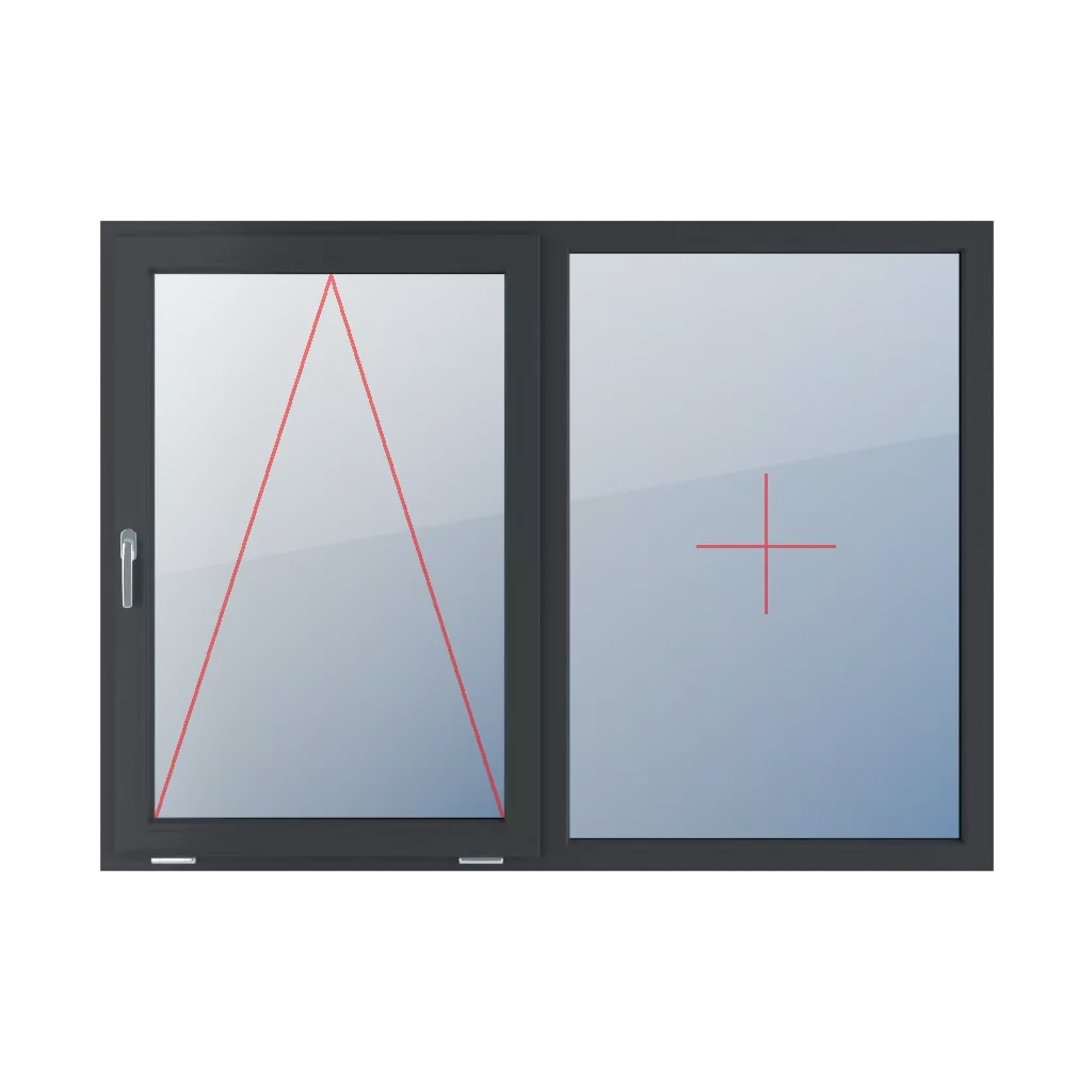 Uchylne z klamką z lewej strony, stałe szklenie w ramie okna typy-okien 2-skrzydlowe podzial-symetryczny-poziomy-50-50  