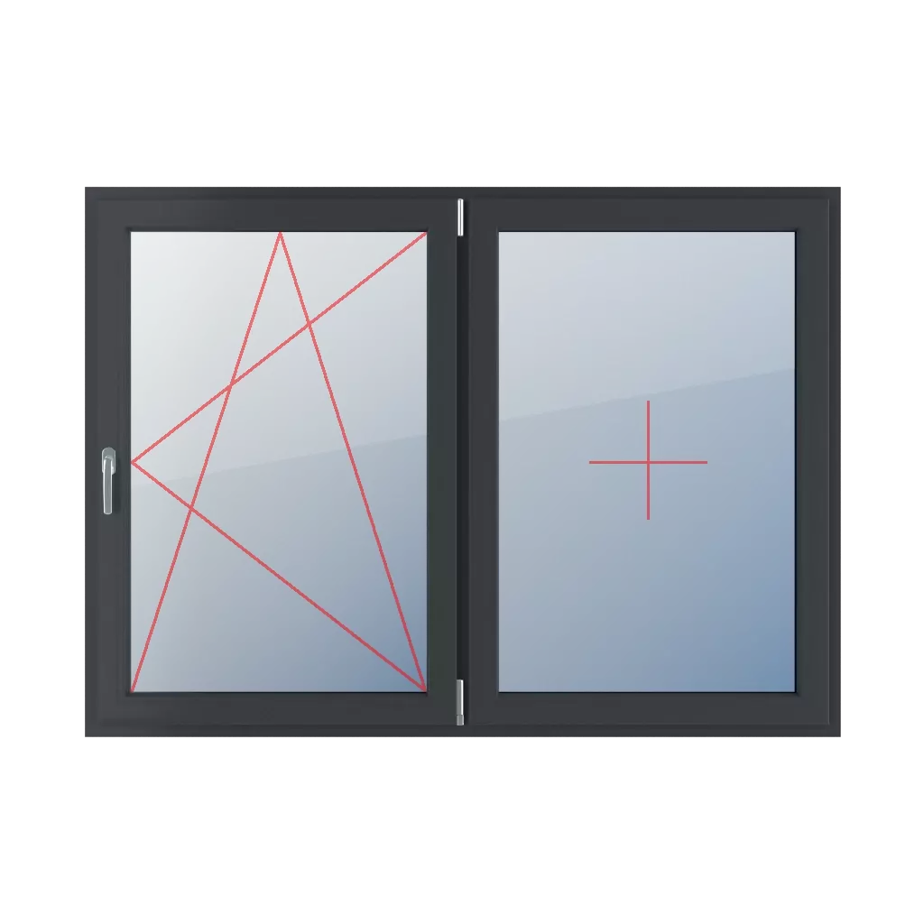 Rozwierno-uchylne prawe, stałe szklenie w skrzydle okna typy-okien 2-skrzydlowe podzial-symetryczny-poziomy-50-50  
