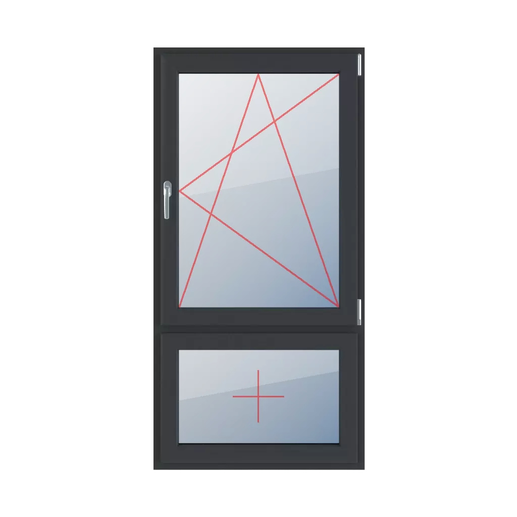 Rozwierno-uchylne prawe, szklenie stałe w skrzydle okna typy-okien 2-skrzydlowe podzial-niesymetryczny-pionowy-70-30  