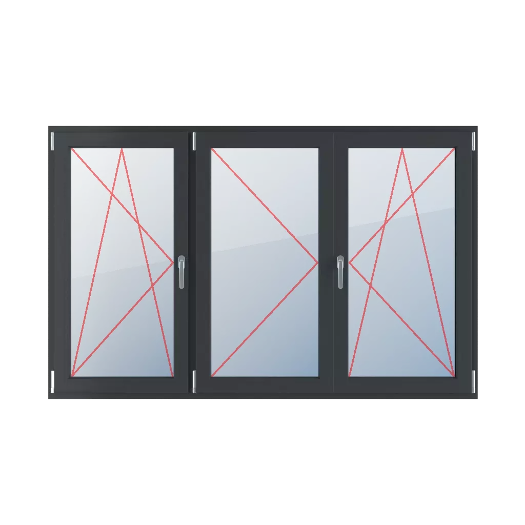 Rozwierno-uchylne lewe, słupek ruchomy, rozwierne lewe, rozwierno-uchylne prawe okna typy-okien 3-skrzydlowe podzial-symetryczny-poziomy-33-33-33-z-ruchomym-slupkiem  