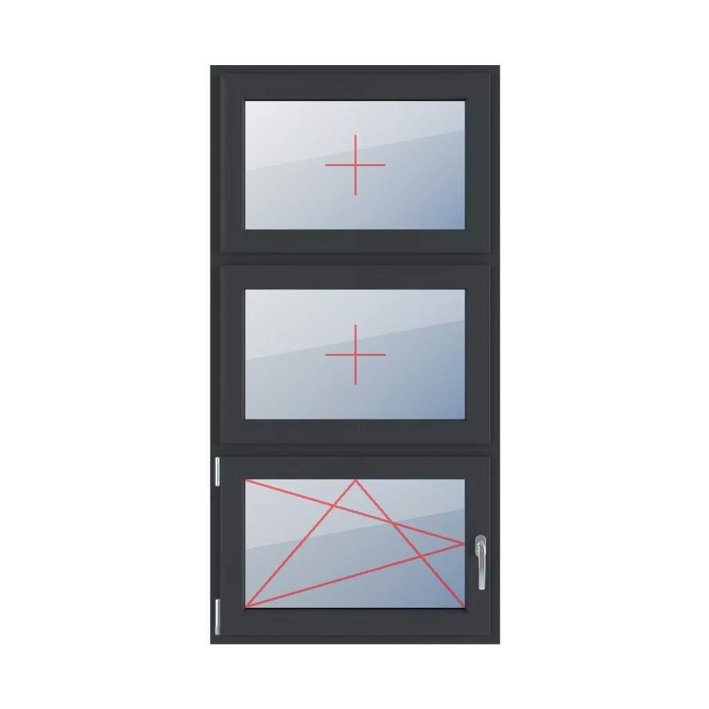 Szklenie stałe w skrzydle, rozwierno-uchylne lewe okna typy-okien 3-skrzydlowe podzial-symetryczny-pionowy-33-33-33 szklenie-stale-w-skrzydle-rozwierno-uchylne-lewe 