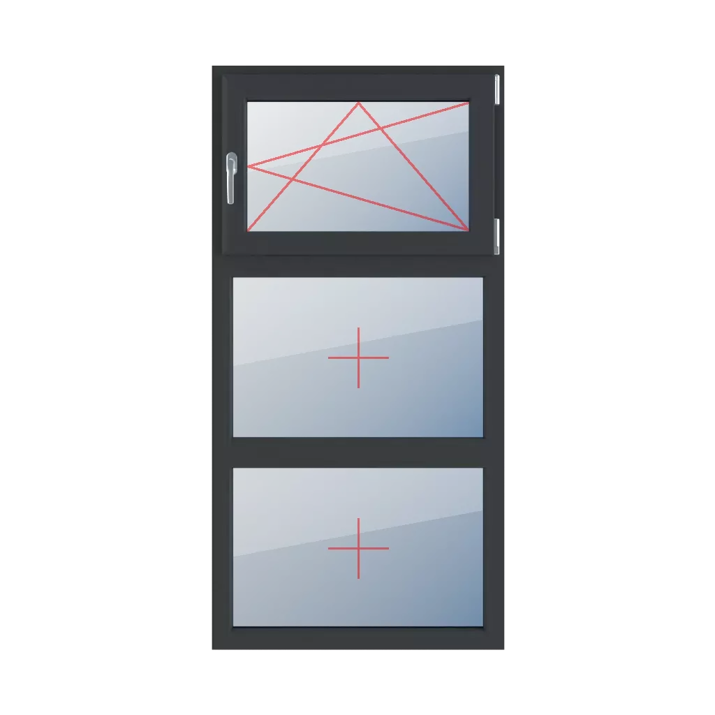 Rozwierno-uchylne prawe, szklenie stałe w ramie okna typy-okien 3-skrzydlowe podzial-symetryczny-pionowy-33-33-33 rozwierno-uchylne-prawe-szklenie-stale-w-ramie 