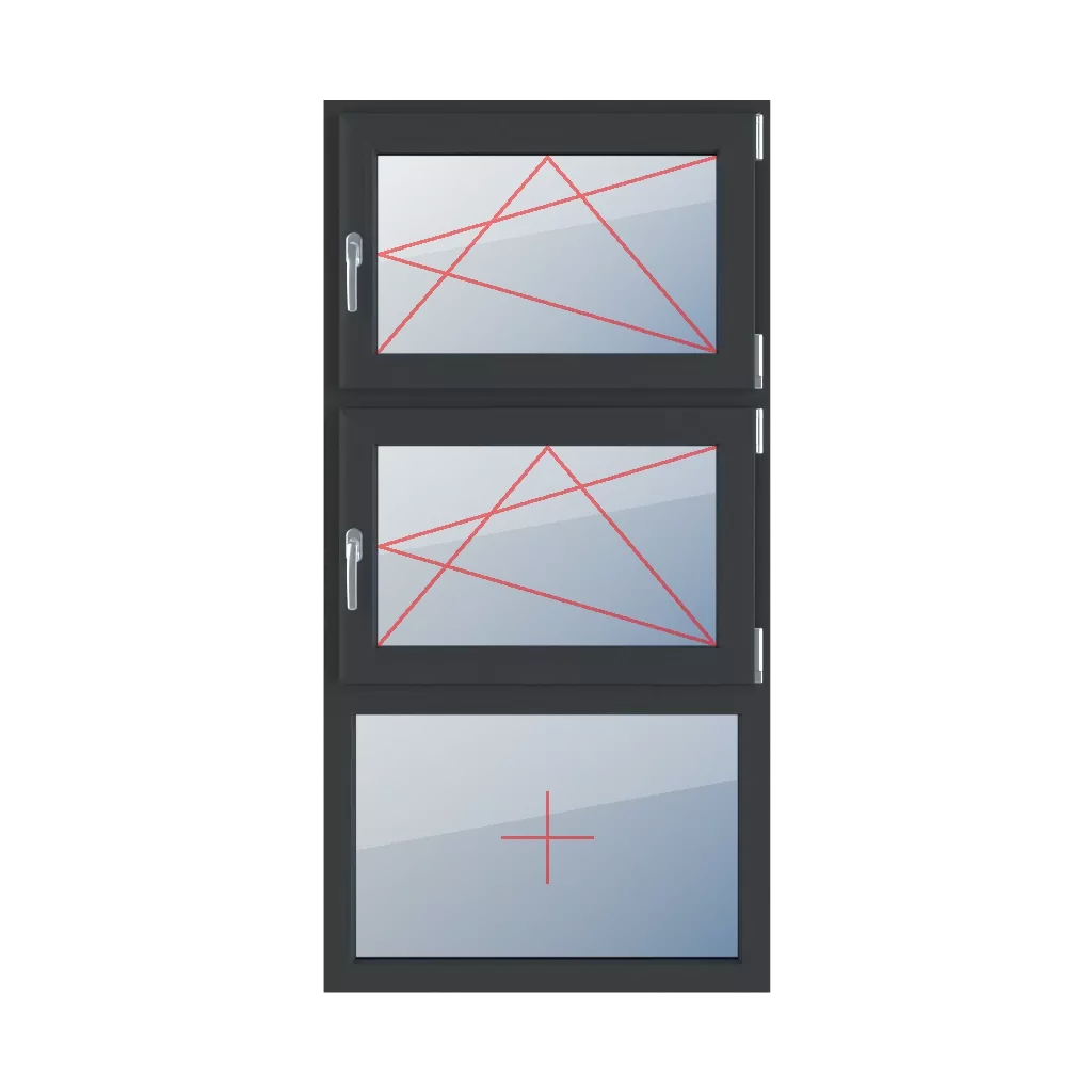 Rozwierno-uchylne prawe, rozwierno-uchylne prawe, szklenie stałe w ramie okna typy-okien 3-skrzydlowe podzial-symetryczny-pionowy-33-33-33  