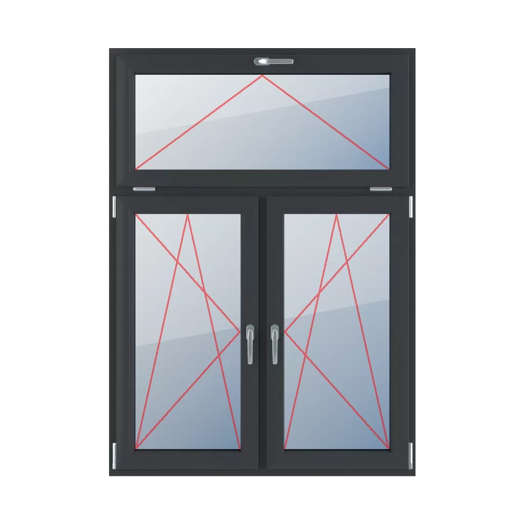 Uchylne z klamką u góry, rozwierno-uchylne lewe, rozwierno-uchylne prawe okna typy-okien 3-skrzydlowe podzial-niesymetryczny-pionowy-30-70  