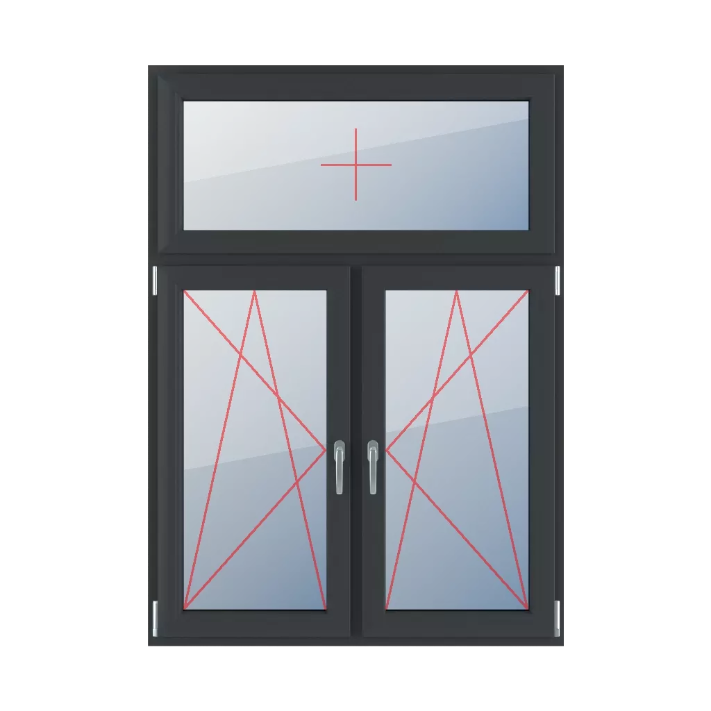 Szklenie stałe w skrzydle, rozwierno-uchylne lewe, rozwierno-uchylne prawe okna typy-okien 3-skrzydlowe podzial-niesymetryczny-pionowy-30-70  