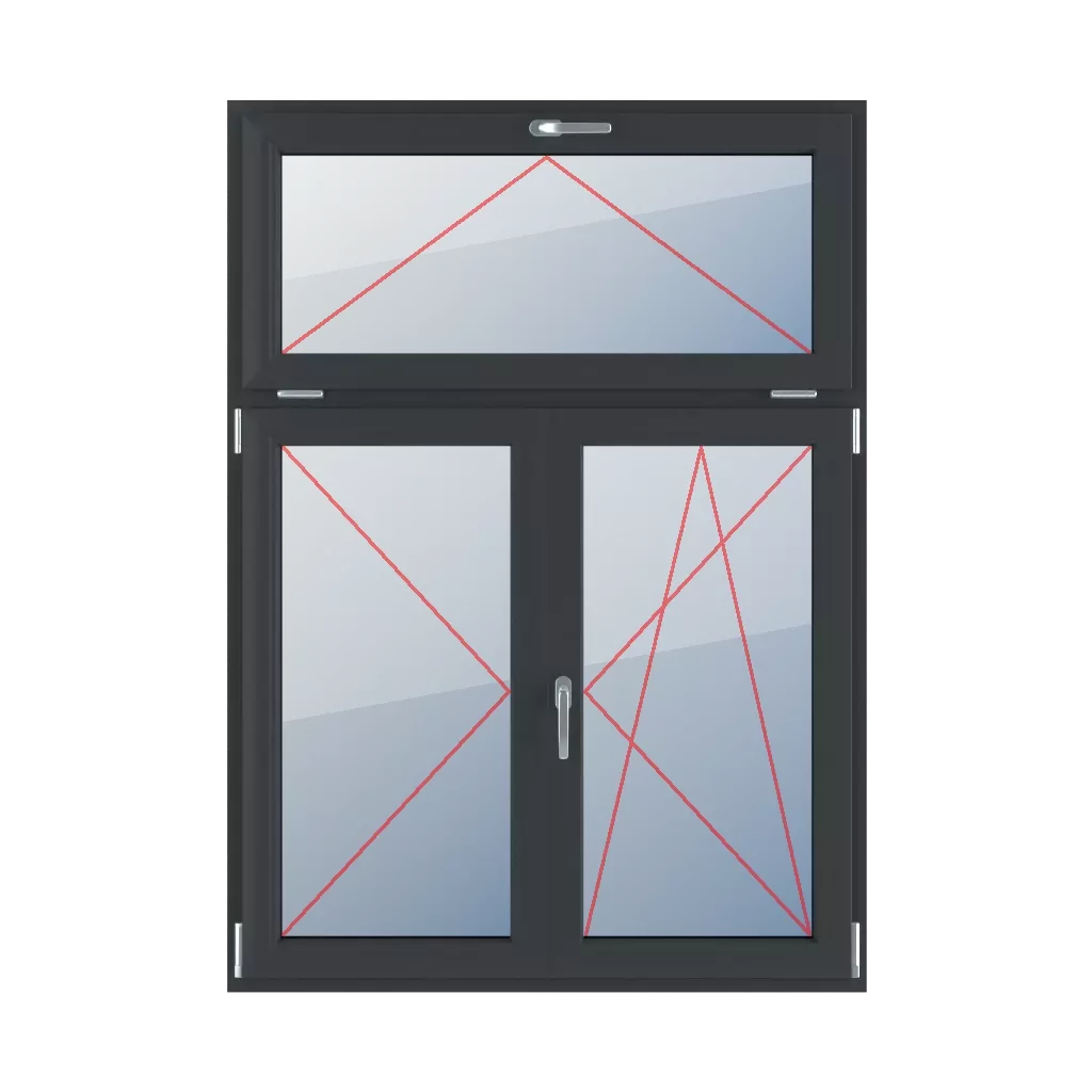 Uchylne z klamką u góry, rozwierne lewe, słupek ruchomy, rozwierno-uchylne prawe okna typy-okien 3-skrzydlowe podzial-niesymetryczny-pionowy-30-70-z-ruchomym-slupkiem  