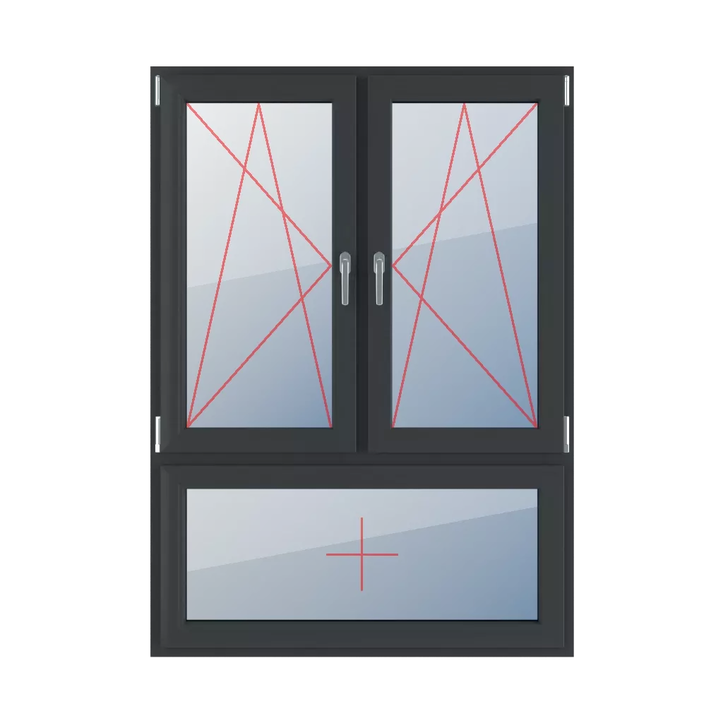 Rozwierno-uchylne lewe, rozwierno-uchylne prawe, szklenie stałe w skrzydle okna typy-okien 3-skrzydlowe podzial-niesymetryczny-pionowy-70-30  