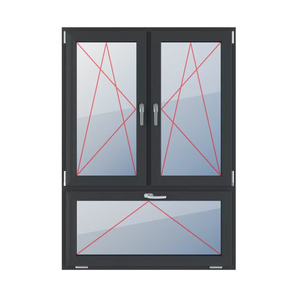 Rozwierno-uchylne lewe, rozwierno-uchylne prawe, uchylne z klamką u góry okna typy-okien 3-skrzydlowe podzial-niesymetryczny-pionowy-70-30  