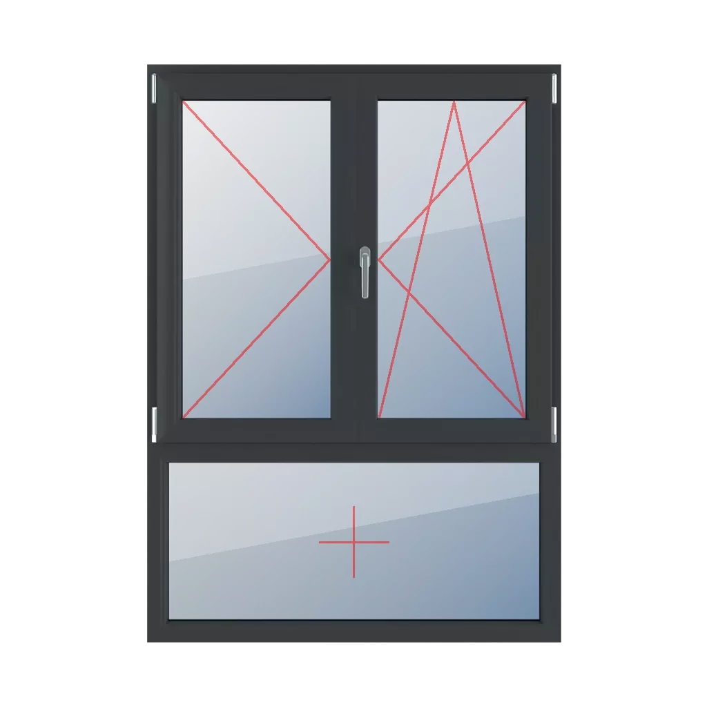 Rozwierne lewe, słupek ruchomy, rozwierno-uchylne prawe, szklenie stałe w ramie okna typy-okien 3-skrzydlowe podzial-niesymetryczny-pionowy-70-30-z-ruchomym-slupkiem  