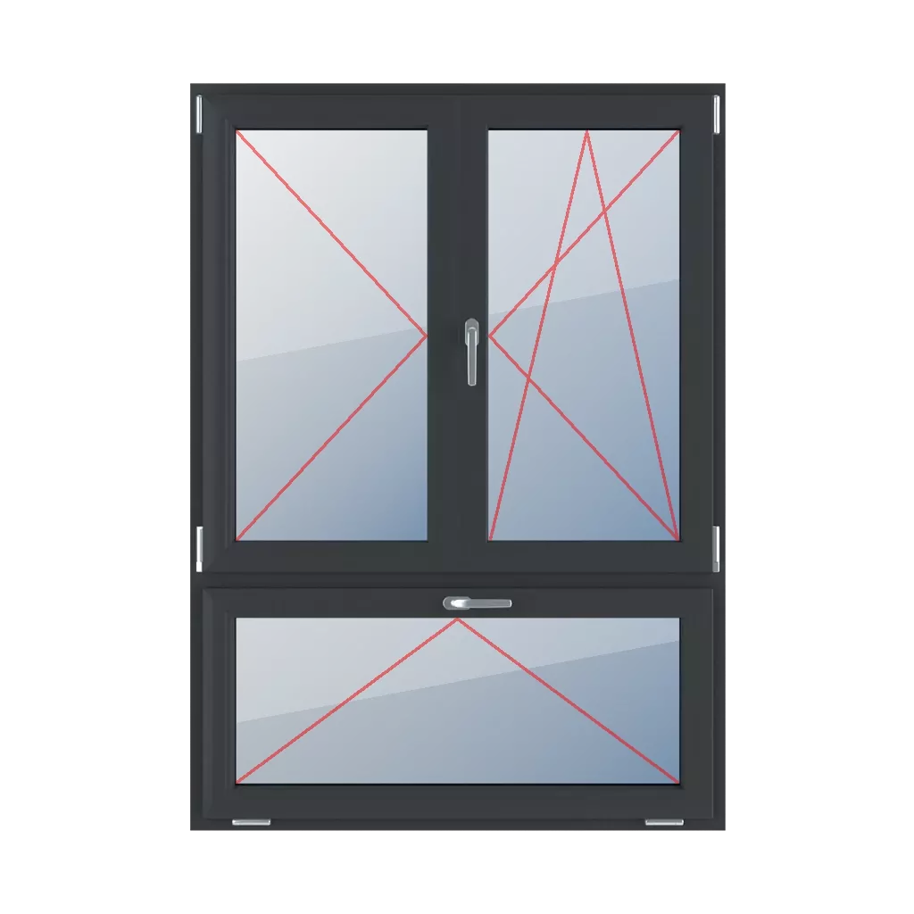 Rozwierne lewe, słupek ruchomy, rozwierno-uchylne prawe, uchylne z klamką u góry okna typy-okien 3-skrzydlowe podzial-niesymetryczny-pionowy-70-30-z-ruchomym-slupkiem  