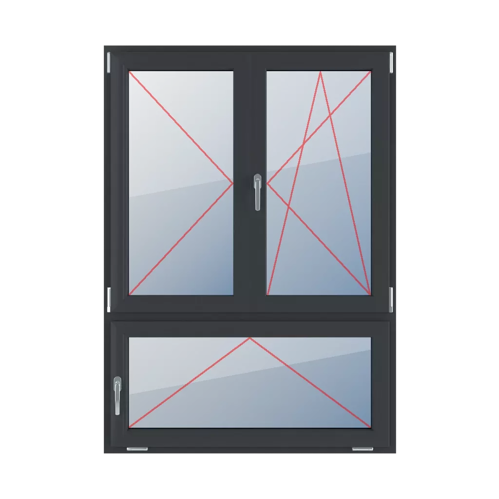 Rozwierne lewe, słupek ruchomy, rozwierno-uchylne prawe, uchylne z klamką z lewej strony okna typy-okien 3-skrzydlowe podzial-niesymetryczny-pionowy-70-30-z-ruchomym-slupkiem  