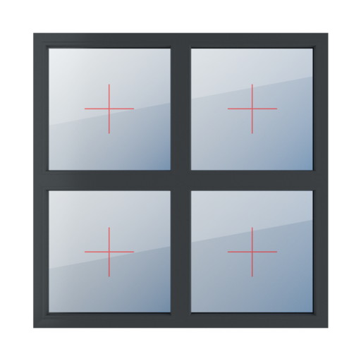 Typy okien 4-skrzydłowe podział symetryczny poziomy 50-50 szklenie stałe w ramie