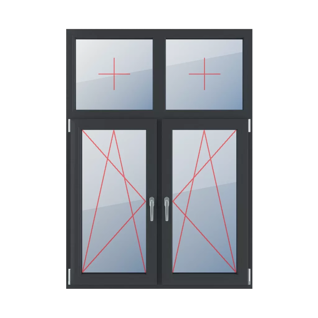 Szklenie stałe w ramie, rozwierno-uchylne lewe, rozwierno-uchylne prawe okna typy-okien 4-skrzydlowe podzial-niesymetryczny-pionowy-30-70  