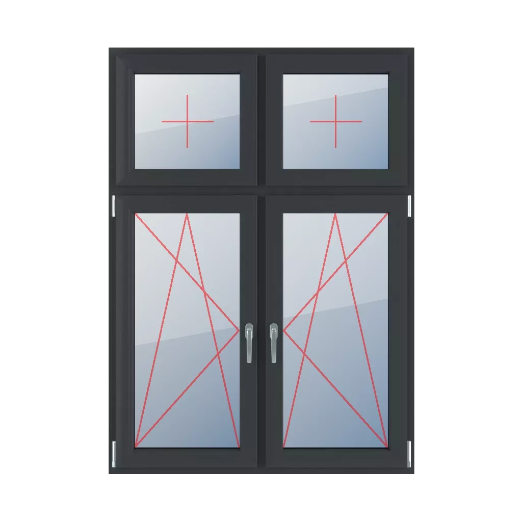Szklenie stałe w skrzydle, rozwierno-uchylne lewe, rozwierno-uchylne prawe okna typy-okien 4-skrzydlowe podzial-niesymetryczny-pionowy-30-70  