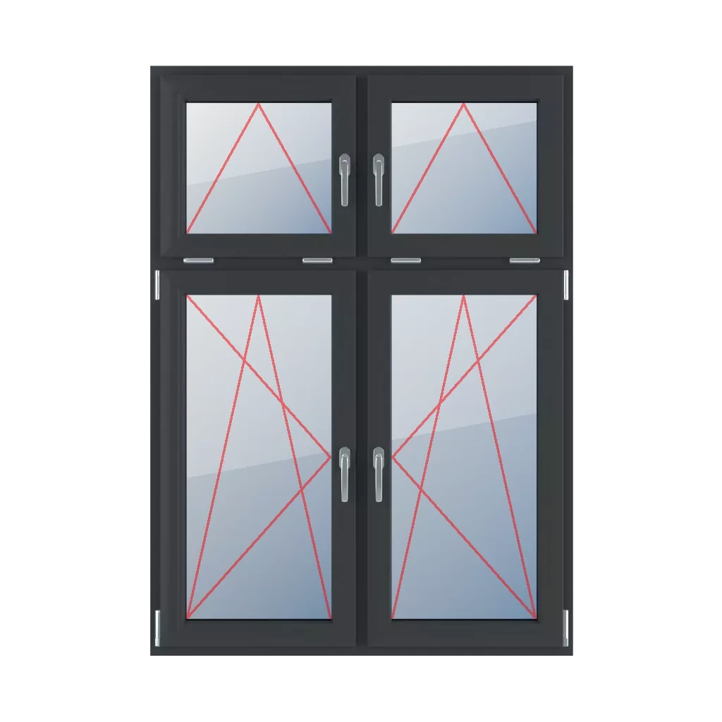 Uchylne klamki na środku, rozwierno-uchylne lewe, rozwierno-uchylne prawe okna typy-okien 4-skrzydlowe podzial-niesymetryczny-pionowy-30-70  