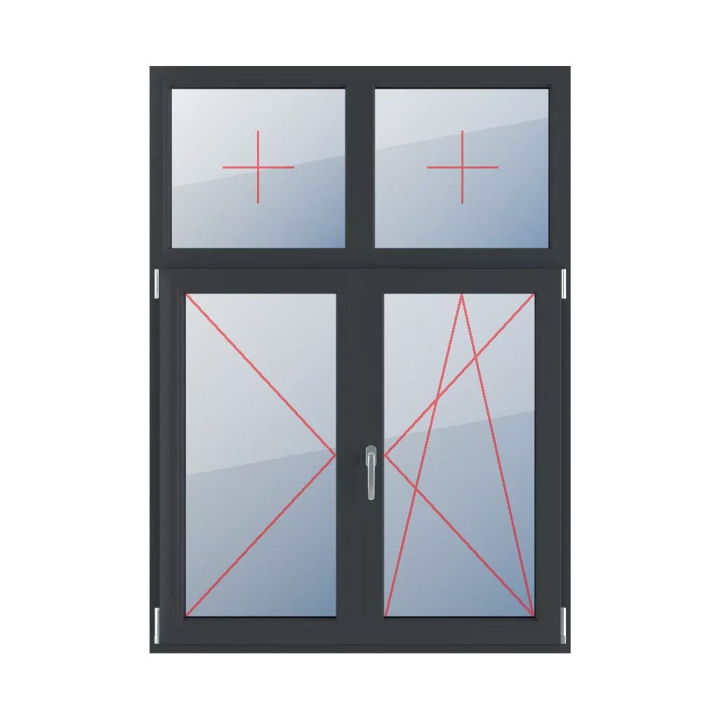 Szklenie stałe w ramie, rozwierne lewe, słupek ruchomy, rozwierno-uchylne prawe okna typy-okien 4-skrzydlowe podzial-niesymetryczny-pionowy-30-70-z-ruchomym-slupkiem  