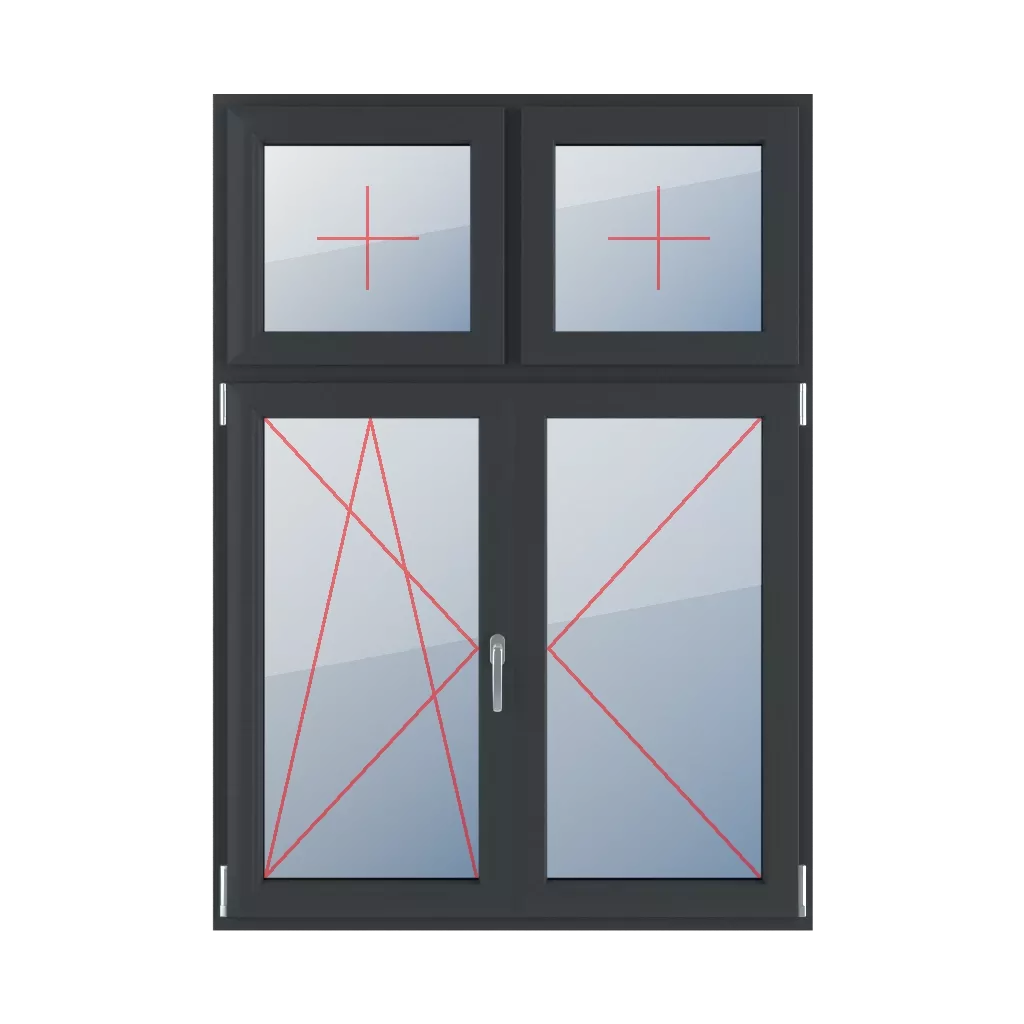 Szklenie stałe w skrzydle, rozwierno-uchylne lewe, słupek ruchomy, rozwierne prawe okna typy-okien 4-skrzydlowe podzial-niesymetryczny-pionowy-30-70-z-ruchomym-slupkiem  