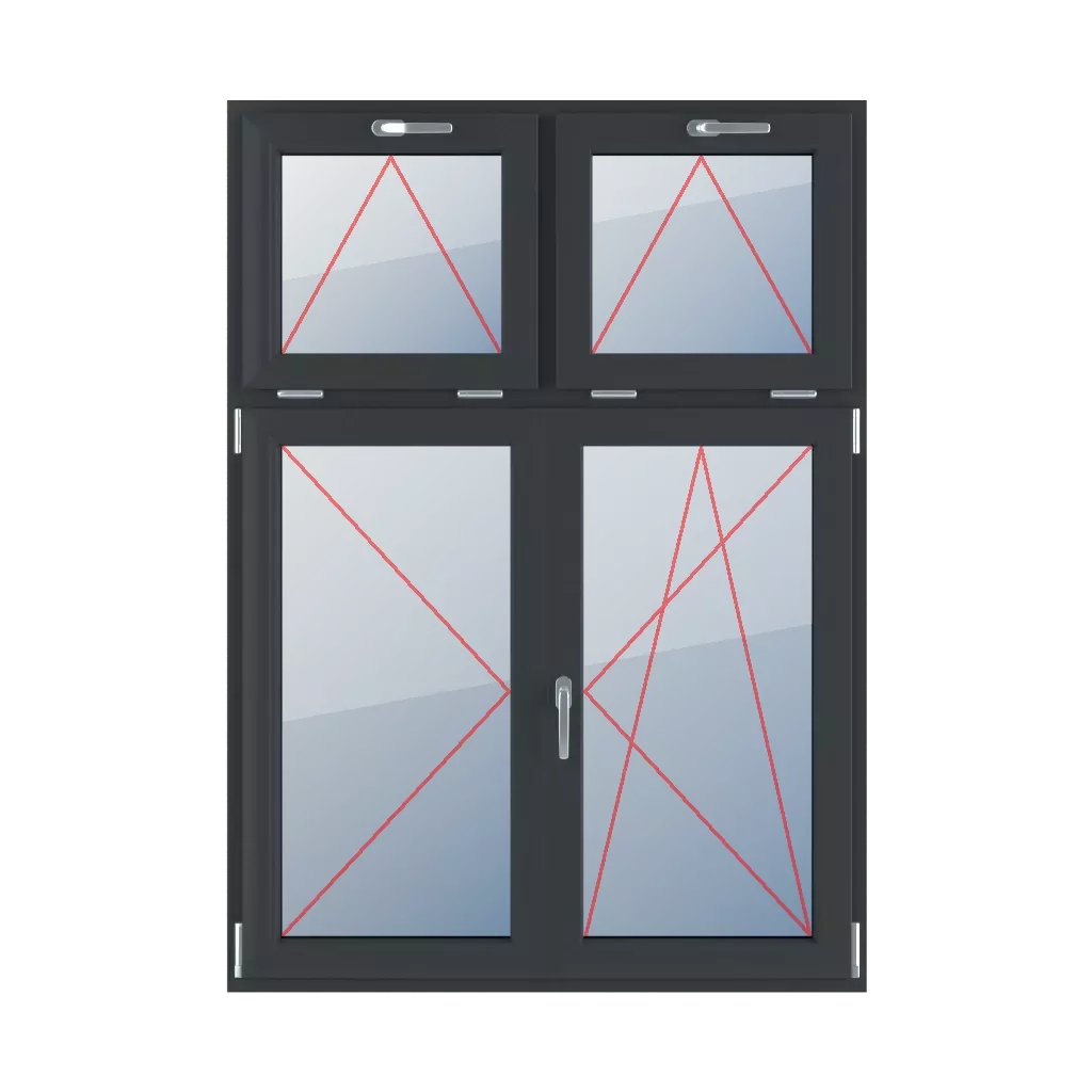 Uchylne z klamką u góry, rozwierne lewe, słupek ruchomy, rozwierno-uchylne prawe okna typy-okien 4-skrzydlowe podzial-niesymetryczny-pionowy-30-70-z-ruchomym-slupkiem  