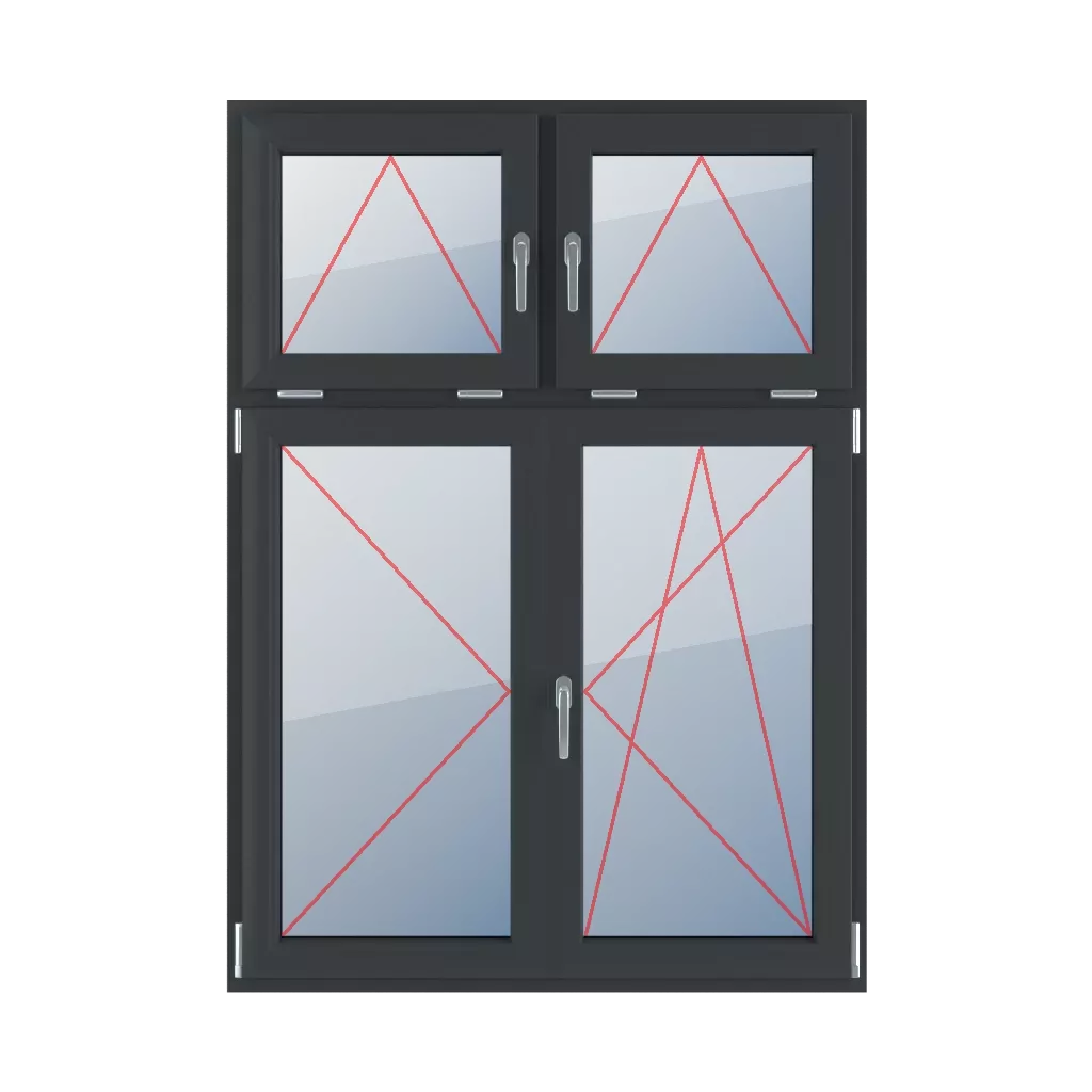 Uchylne klamki na środku, rozwierne lewe, słupek ruchomy, rozwierno-uchylne prawe okna typy-okien 4-skrzydlowe podzial-niesymetryczny-pionowy-30-70-z-ruchomym-slupkiem  