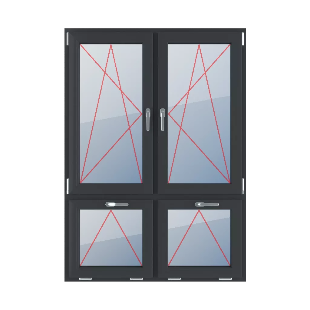 Rozwierno-uchylne lewe, rozwierno-uchylne prawe, uchylne z klamką u góry okna typy-okien 4-skrzydlowe podzial-niesymetryczny-pionowy-70-30  