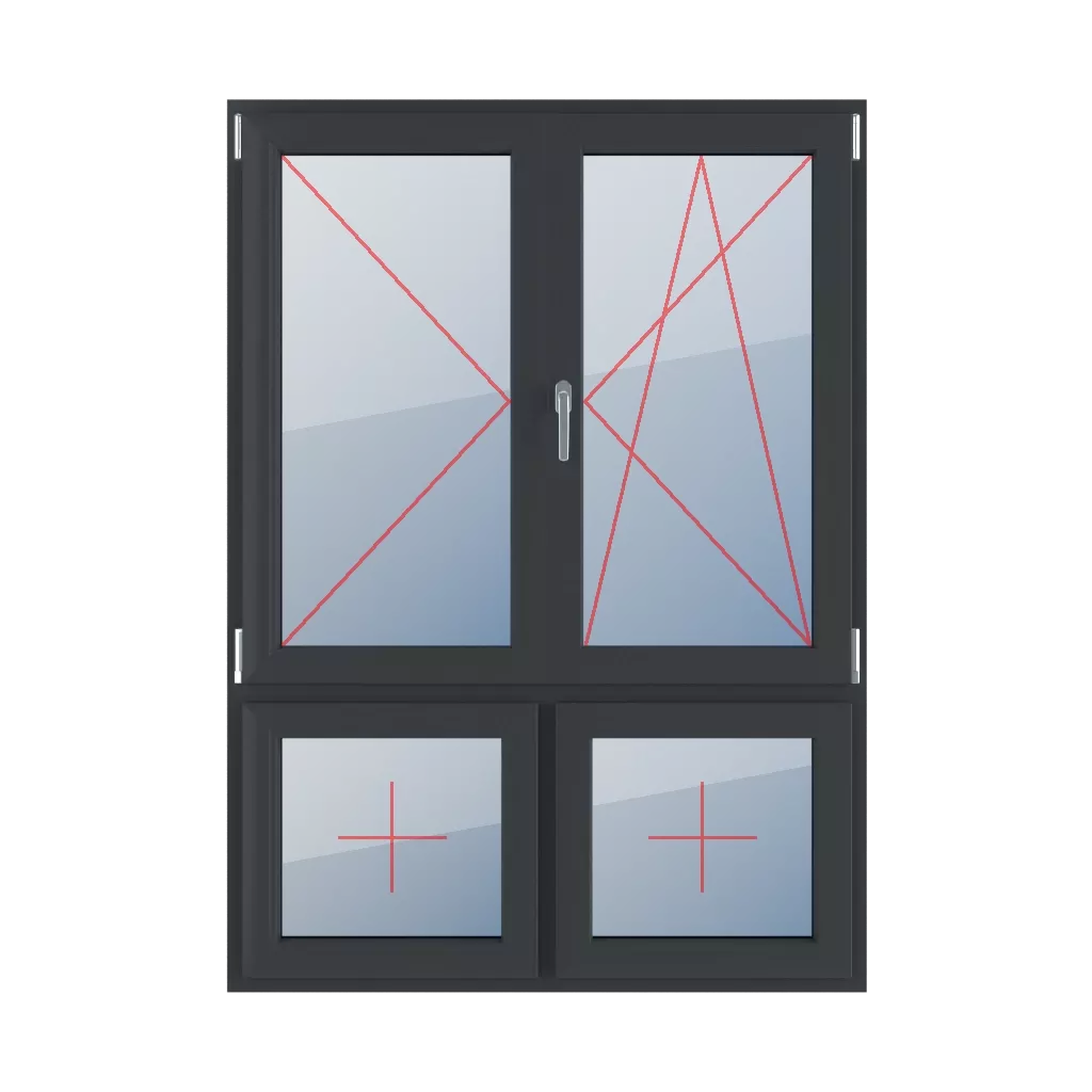 Rozwierne lewe, słupek ruchomy, rozwierno-uchylne prawe, szklenie stałe w skrzydle okna typy-okien 4-skrzydlowe podzial-niesymetryczny-pionowy-70-30-z-ruchomym-slupkiem  