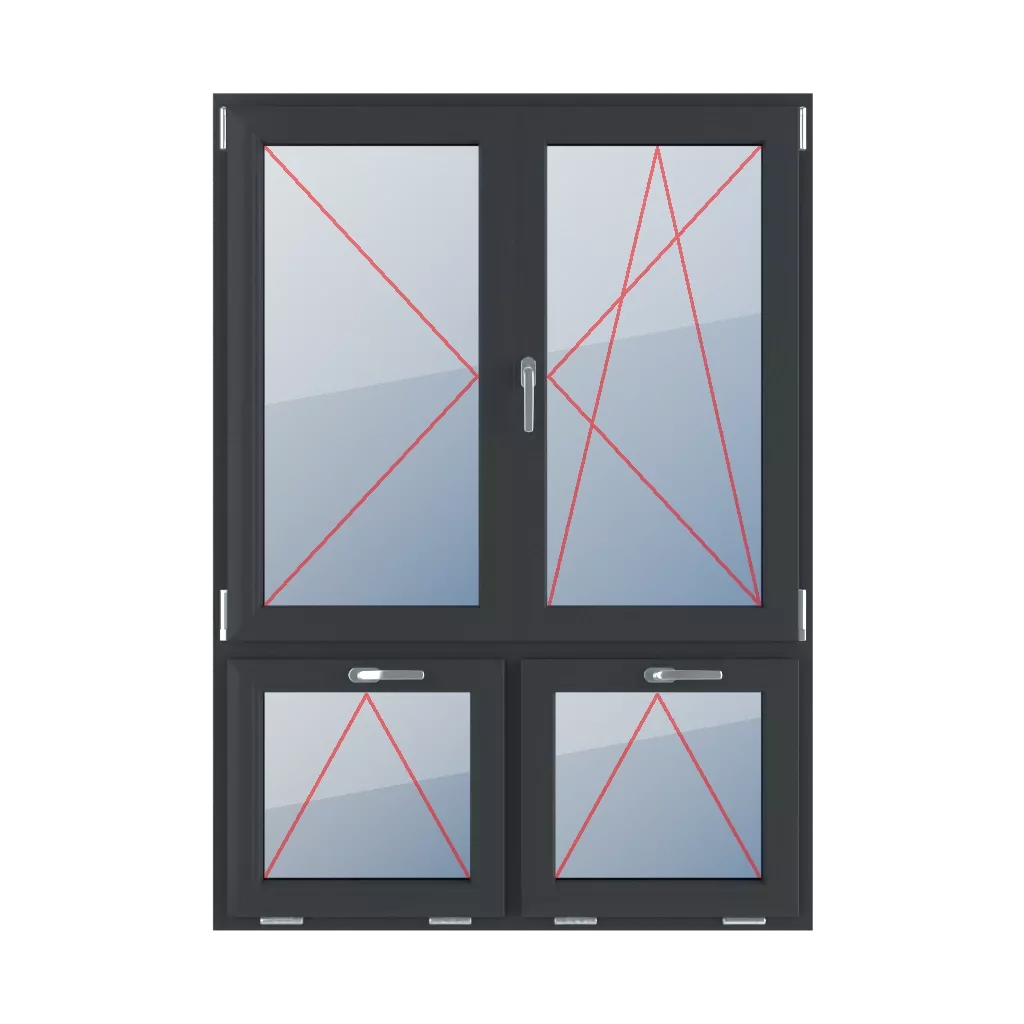 Rozwierne lewe, słupek ruchomy, rozwierno-uchylne prawe, uchylne z klamką u góry okna typy-okien 4-skrzydlowe podzial-niesymetryczny-pionowy-70-30-z-ruchomym-slupkiem  