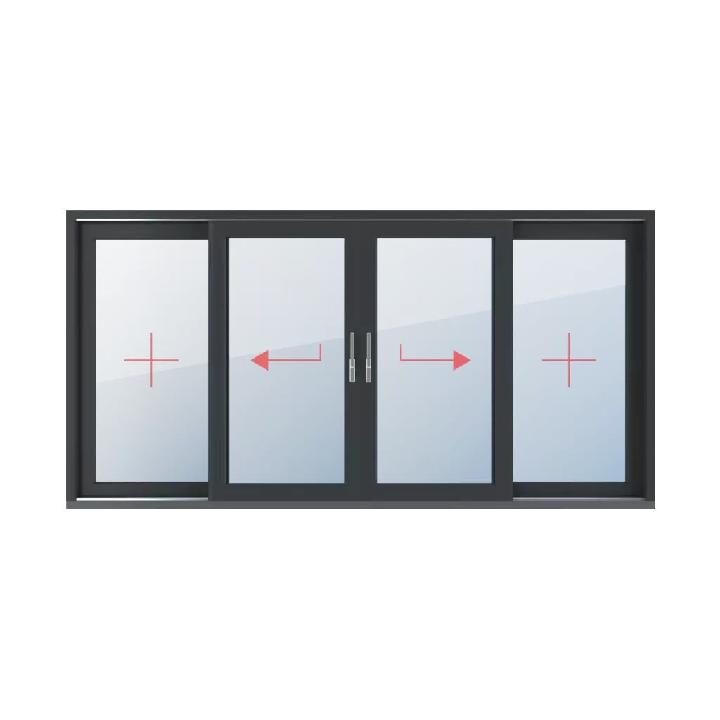 Szklenie stałe, przesuwne lewe, przesuwne prawe, ruchomy słupek, szklenie stałe okna typy-okien drzwi-tarasowe-przesuwne-hst 4-skrzydlowe  