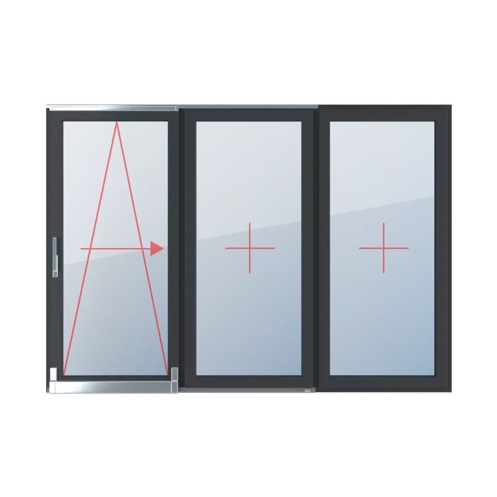 Uchylno-przesuwne prawe, szklenie stałe w skrzydle okna typy-okien drzwi-tarasowe-przesuwne-psk 3-skrzydlowe  