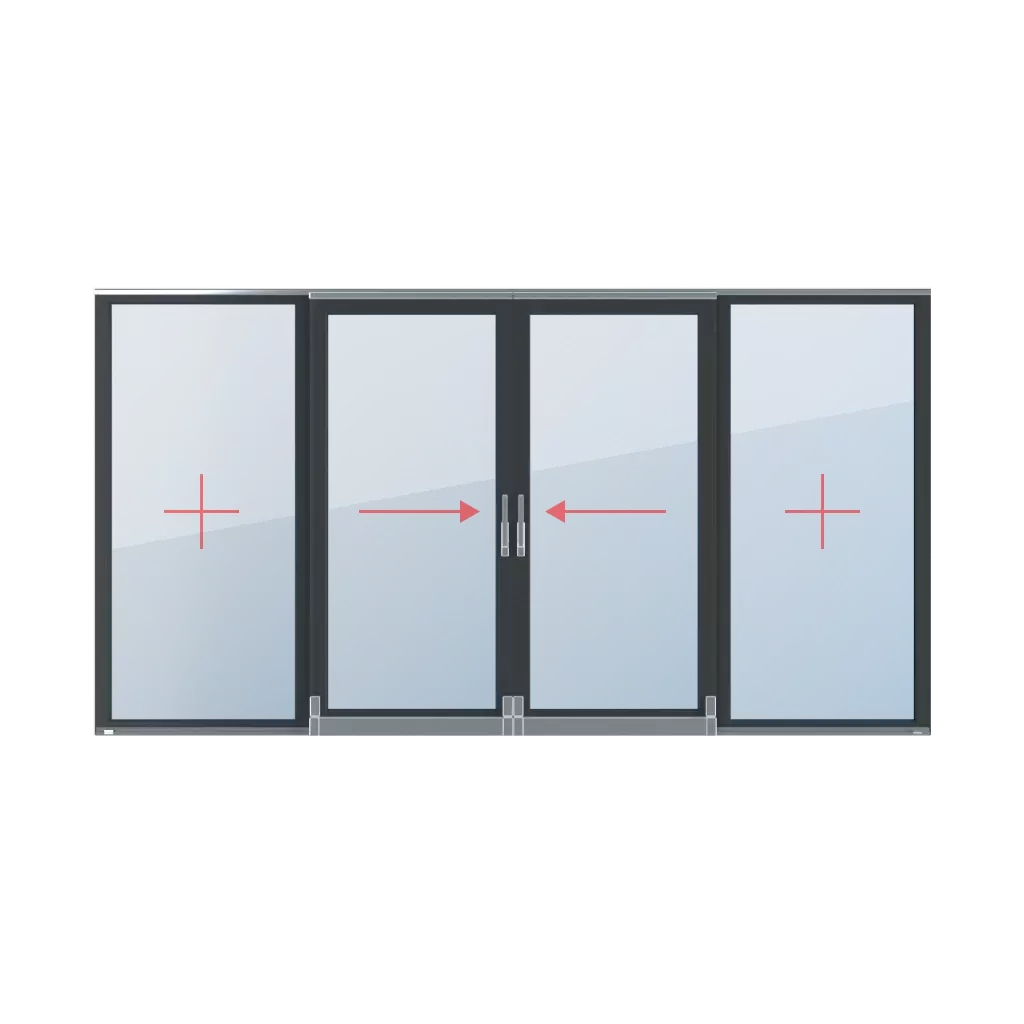 Szklenie stałe, uchylno-przesuwne lewe, uchylno-przesuwne prawe, słupek ruchomy okna typy-okien drzwi-tarasowe-przesuwne-psk 4-skrzydlowe  