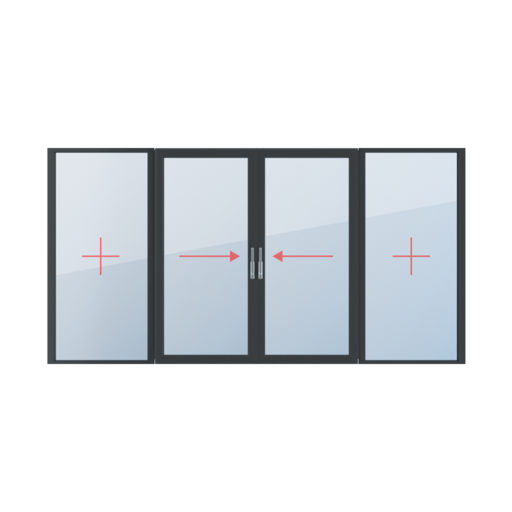 Typy okien drzwi tarasowe przesuwne SMART-SLIDE Szklenie stałe, przesuwne lewe, przesuwne prawe